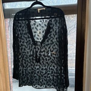 10 Crosby Derek Lam Blue Sheer Leopard Blouse